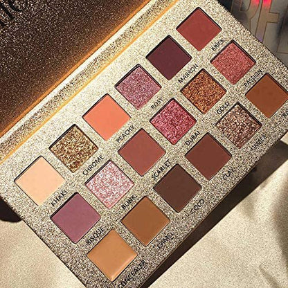 18 Color Natural Eyeshadow Palette – Soft Matte, Shimmer & Glitter Finish with Built-In Concealer – Ultra-Pigmented Blendable Mauve Brown Nude Palette for All Ages