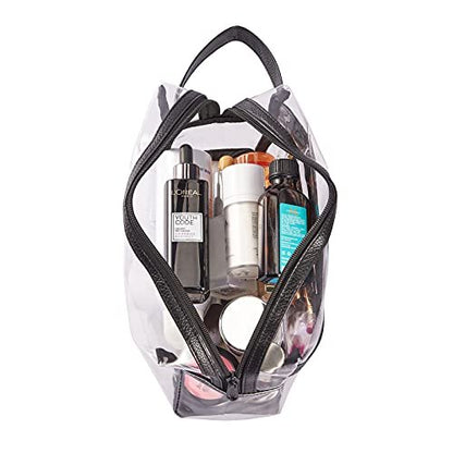 Heavy Duty Clear Travel Toiletry Makeup Bag – Water Resistant Transparent Cosmetic Organizer with Handle