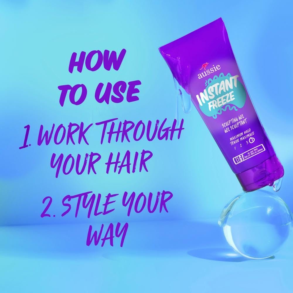 Aussie Instant Freeze Sculpting Hair Gel Triple Pack – Maximum Hold, No Flaking, Long-Lasting Frizz Control with Jojoba Oil, Sea Kelp & Australian Aloe, Citrus Floral Scent, 7 Fl Oz Each (Pack of 3) Avelisse