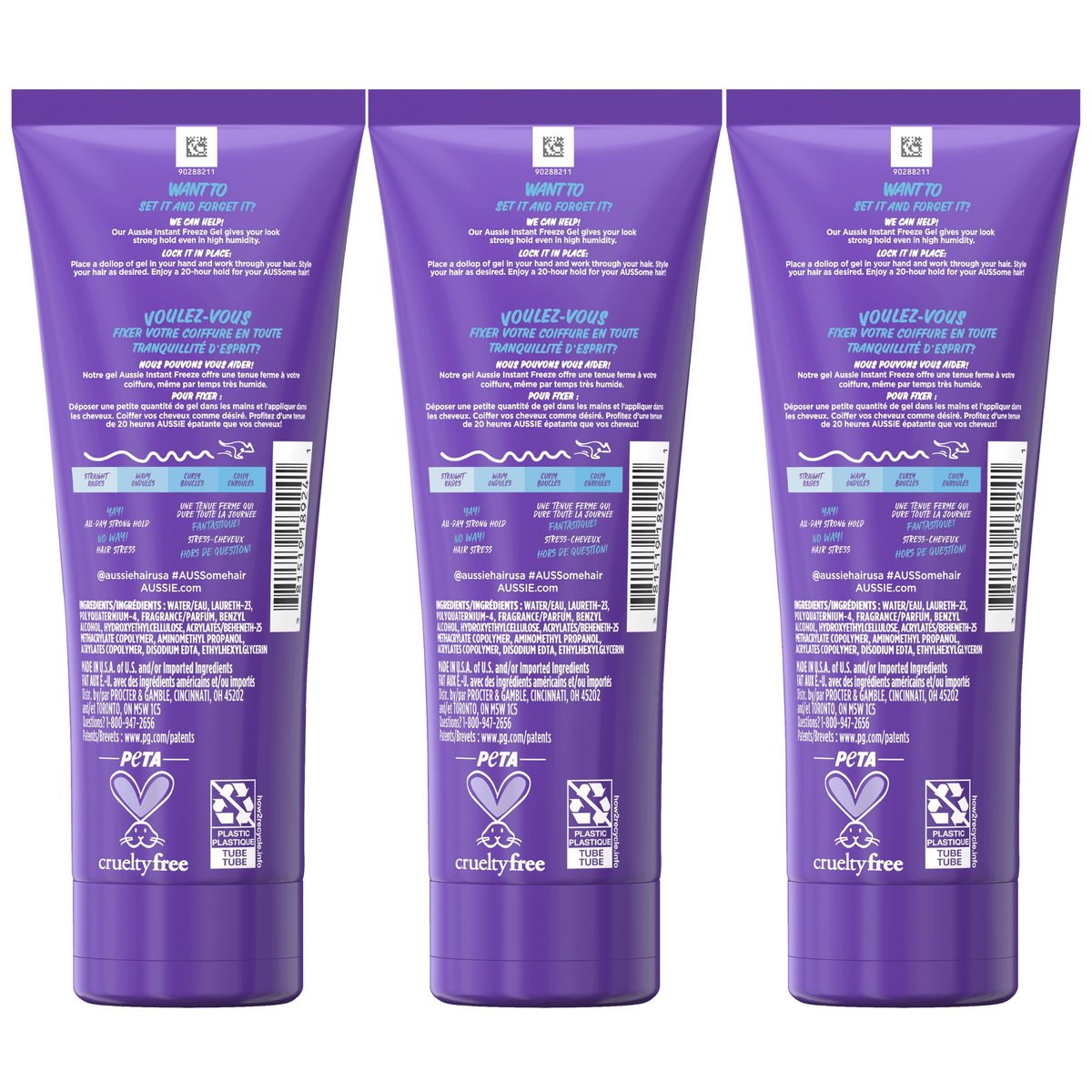 Aussie Instant Freeze Sculpting Hair Gel Triple Pack – Maximum Hold, No Flaking, Long-Lasting Frizz Control with Jojoba Oil, Sea Kelp & Australian Aloe, Citrus Floral Scent, 7 Fl Oz Each (Pack of 3) Avelisse