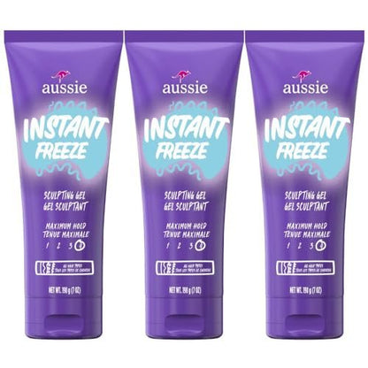 Aussie Instant Freeze Sculpting Hair Gel Triple Pack – Maximum Hold, No Flaking, Long-Lasting Frizz Control with Jojoba Oil, Sea Kelp & Australian Aloe, Citrus Floral Scent, 7 Fl Oz Each (Pack of 3) Avelisse