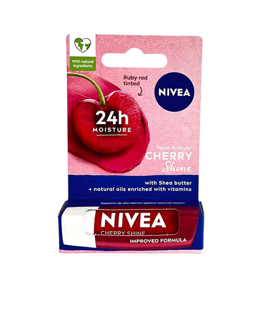 NIVEA Cherry Shine Caring Lip Balm – Long-Lasting Moisturization, 4.8g