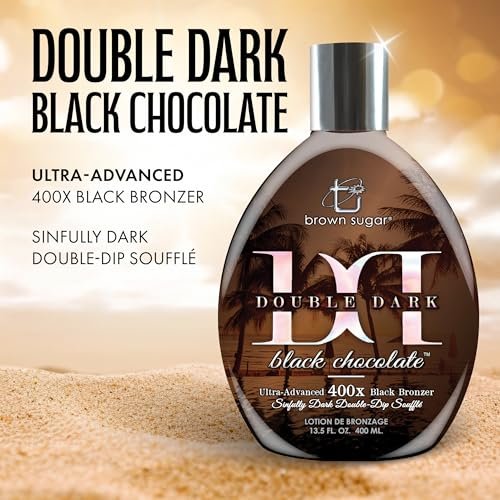 Brown Sugar Double Dark Black Chocolate Tanning Lotion - Ultra-Advanced 400X Black Bronzer with Cocoa, Coconut & Shea Butters, 13.5 Fl Oz Avelisse