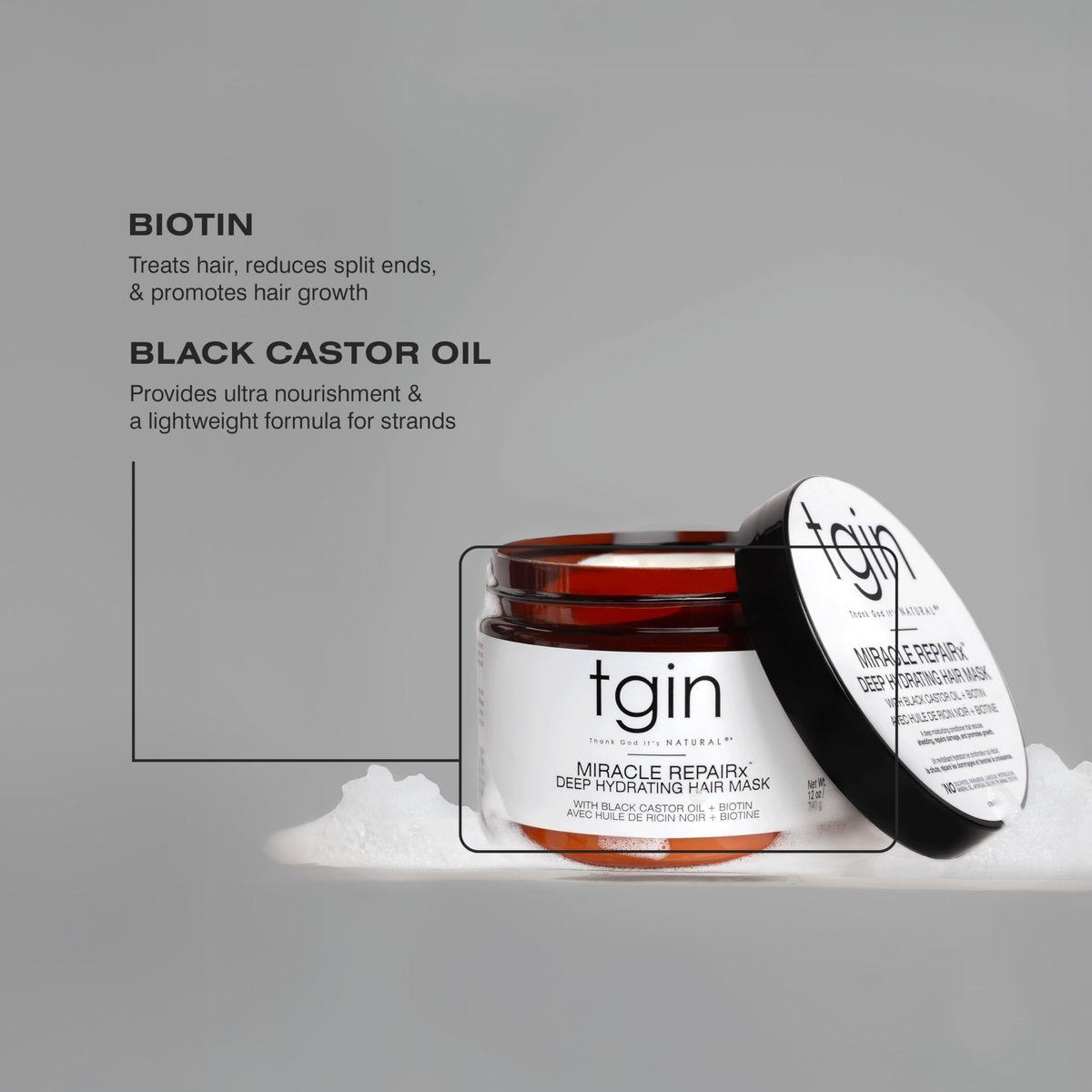 tgin Miracle RepaiRx Deep Hydrating Hair Mask - Biotin & Black Castor Oil for Curly, Coily, Wavy Hair - Deep Moisture & Repair, 12 oz Avelisse