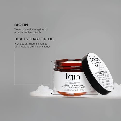 tgin Miracle RepaiRx Deep Hydrating Hair Mask - Biotin & Black Castor Oil for Curly, Coily, Wavy Hair - Deep Moisture & Repair, 12 oz Avelisse