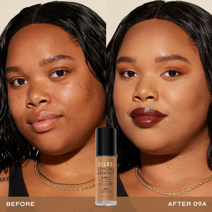 Milani Conceal + Perfect 2-in-1 Foundation + Concealer - Natural Tan 09A - Full Coverage, Waterproof & Sweatproof