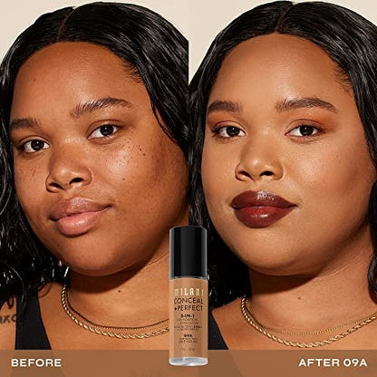 Milani Conceal + Perfect 2-in-1 Foundation + Concealer - Natural Tan 09A - Full Coverage, Waterproof & Sweatproof