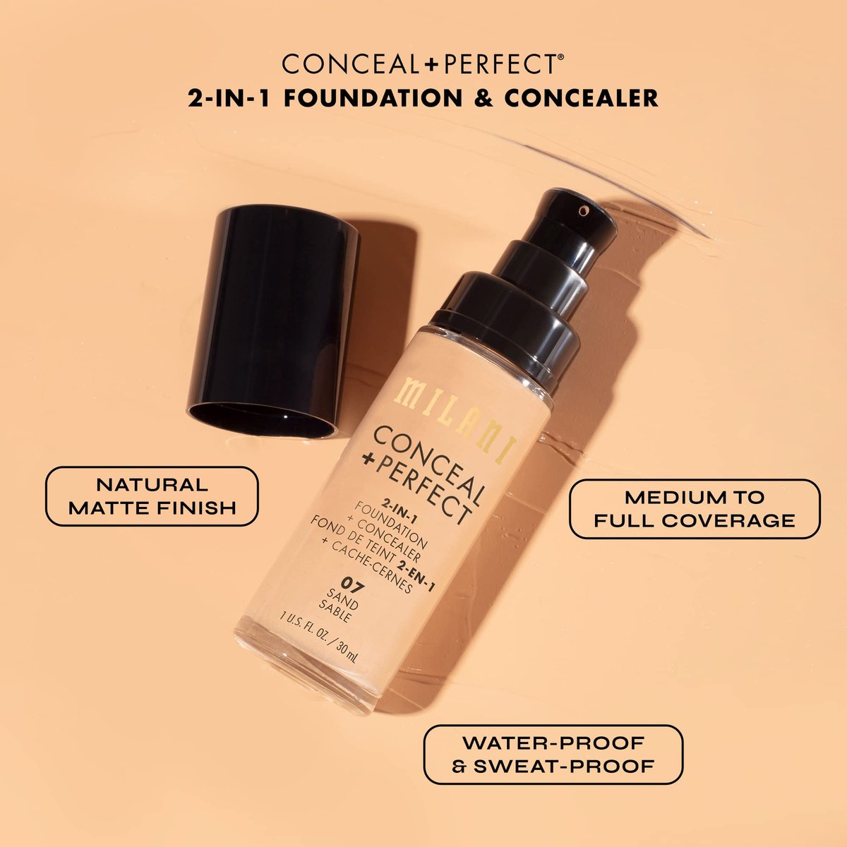 Milani Conceal + Perfect 2-in-1 Foundation + Concealer - Deep Beige 06A - Full Coverage, Waterproof & Sweatproof - görsel 10