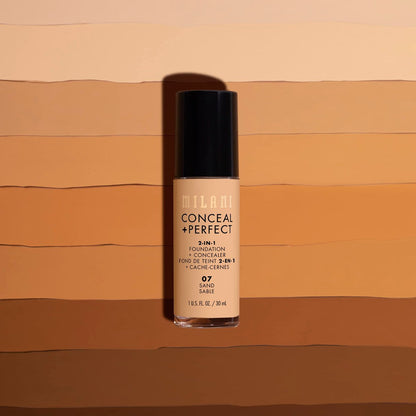 Milani Conceal + Perfect 2-in-1 Foundation + Concealer - Natural Tan 09A - Full Coverage, Waterproof & Sweatproof