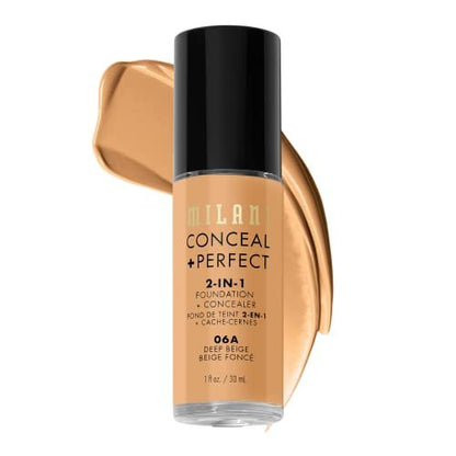 Milani Conceal + Perfect 2-in-1 Foundation + Concealer - Deep Beige 06A - Full Coverage, Waterproof & Sweatproof