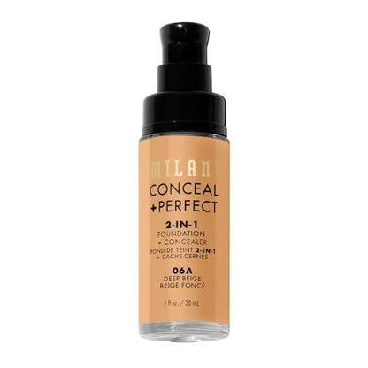Milani Conceal + Perfect 2-in-1 Foundation + Concealer - Deep Beige 06A - Full Coverage, Waterproof & Sweatproof