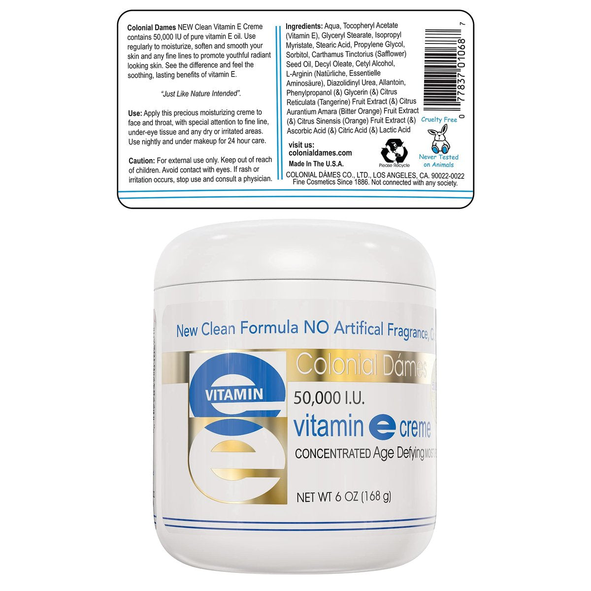 Colonial Dames High Potency 50,000 IU Vitamin E Moisturizer – Deep Hydration for Dry, Chapped Skin & Fine Lines Avelisse