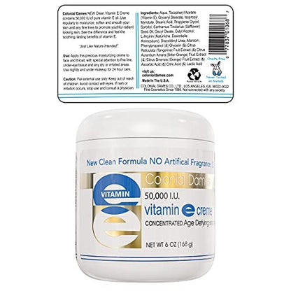 Colonial Dames High Potency 50,000 IU Vitamin E Moisturizer – Deep Hydration for Dry, Chapped Skin & Fine Lines Avelisse