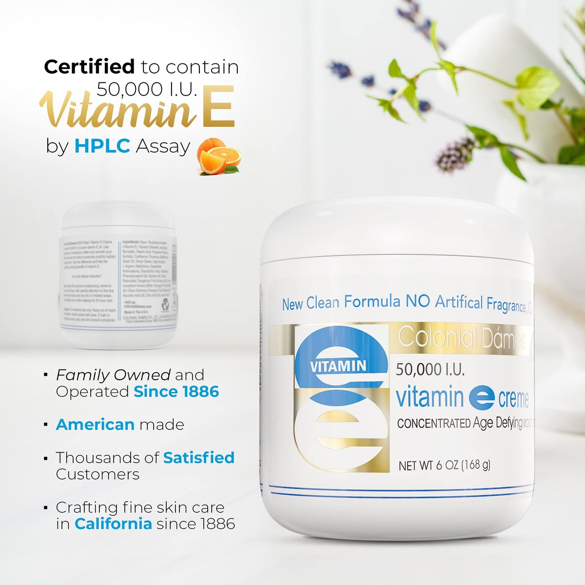 Colonial Dames High Potency 50,000 IU Vitamin E Moisturizer – Deep Hydration for Dry, Chapped Skin & Fine Lines Avelisse