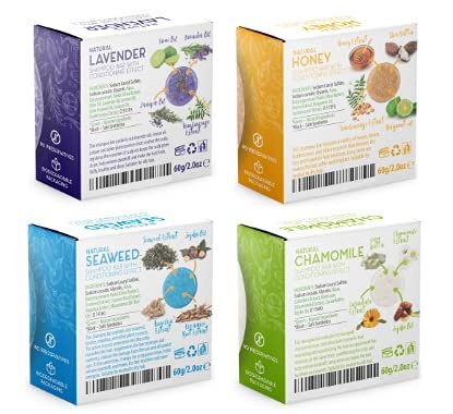 BAMBOEARTH 4-Pack Solid Shampoo Bar and Conditioner Effect Hair Soap – 100% Organic, Natural Plant-Based Essential Oils, Zero Waste Biodegradable Packaging Avelisse