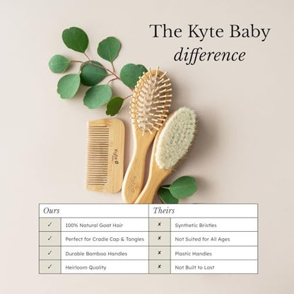Kyte BABY Bamboo 3-Piece Brush Set – Goat Hair Brush, Wooden Bristle Brush & Bamboo Comb for Gentle Hair Care Avelisse