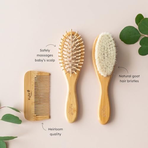 Kyte BABY Bamboo 3-Piece Brush Set – Goat Hair Brush, Wooden Bristle Brush & Bamboo Comb for Gentle Hair Care Avelisse