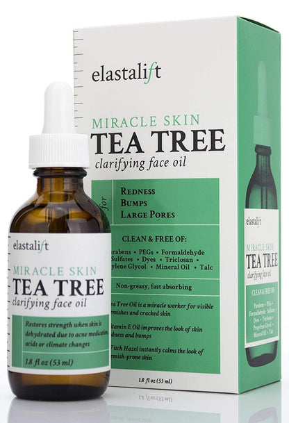 Elastalift Tea Tree Oil Facial Spot Treatment with Witch Hazel – Clarifying Acne Treatment for Redness, Bumps, Dry Itchy Skin, and Large Pores – Non-Irritating Formula, 1.8 Fl Oz