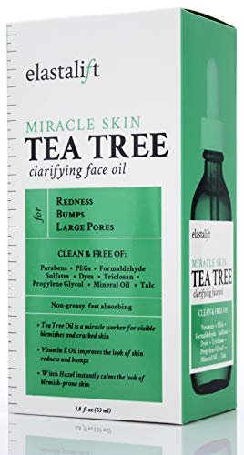 Elastalift Tea Tree Oil Facial Spot Treatment with Witch Hazel – Clarifying Acne Treatment for Redness, Bumps, Dry Itchy Skin, and Large Pores – Non-Irritating Formula, 1.8 Fl Oz