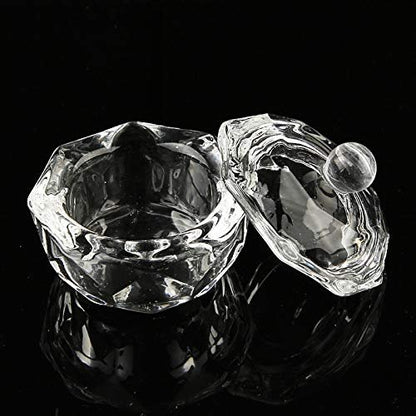 Clear Glass Nail Art Dappen Dishes with Lids - 2 Pack for Acrylic Liquid & Powder | mollensiuer