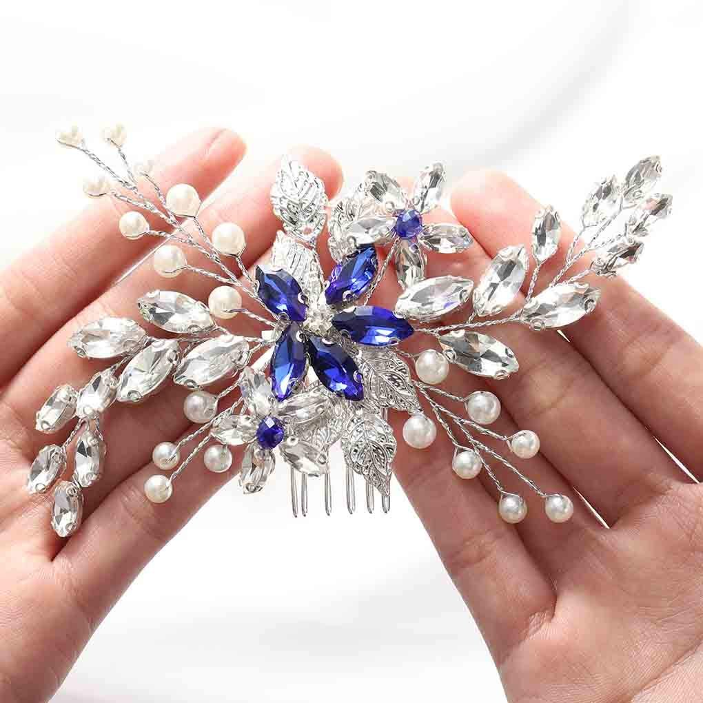 Olbye Blue Rhinestone Wedding Hair Comb - Elegant Bridal Hair Accessory for Bride & Bridesmaids Avelisse