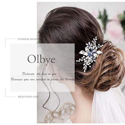 Olbye Blue Rhinestone Wedding Hair Comb - Elegant Bridal Hair Accessory for Bride & Bridesmaids Avelisse