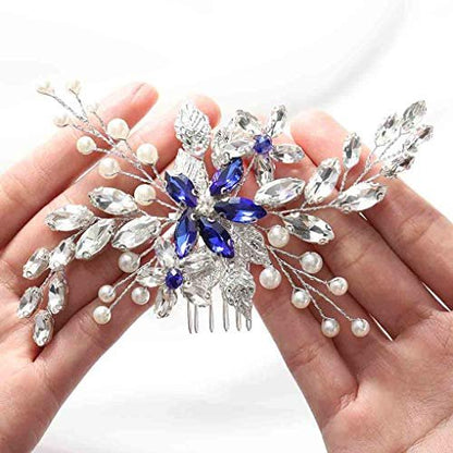 Olbye Blue Rhinestone Wedding Hair Comb - Elegant Bridal Hair Accessory for Bride & Bridesmaids Avelisse