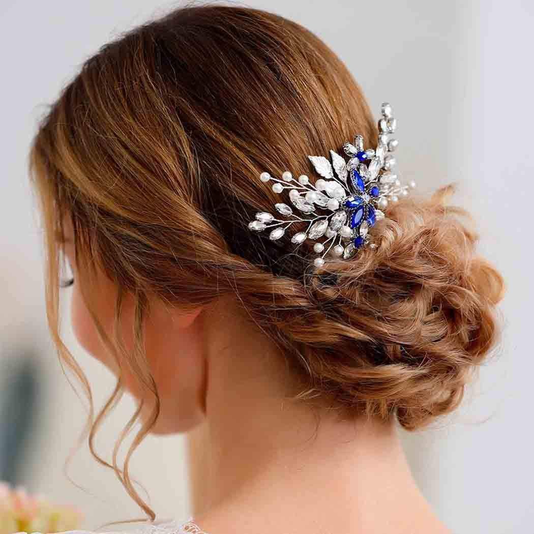 Olbye Blue Rhinestone Wedding Hair Comb - Elegant Bridal Hair Accessory for Bride & Bridesmaids Avelisse