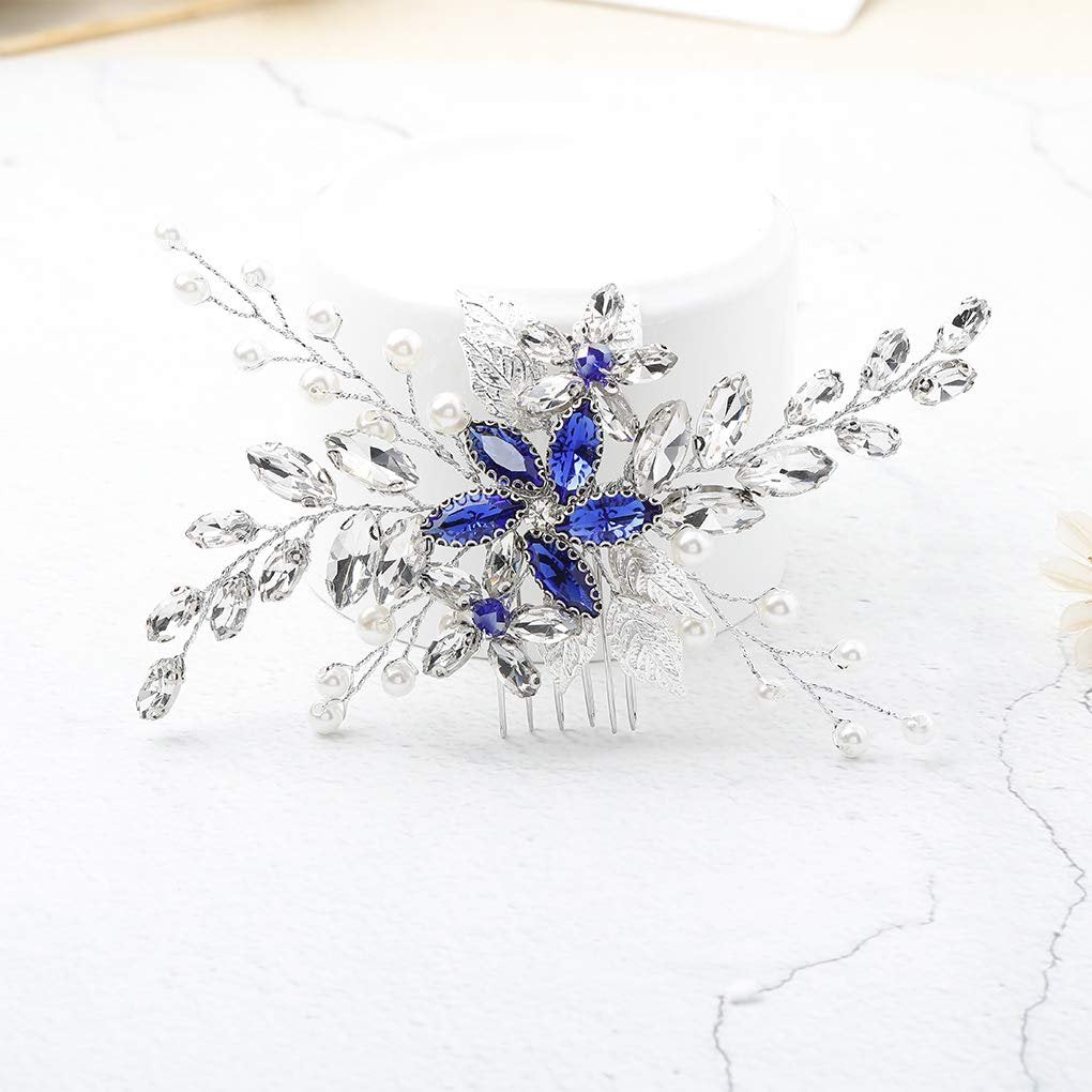 Olbye Blue Rhinestone Wedding Hair Comb - Elegant Bridal Hair Accessory for Bride & Bridesmaids Avelisse