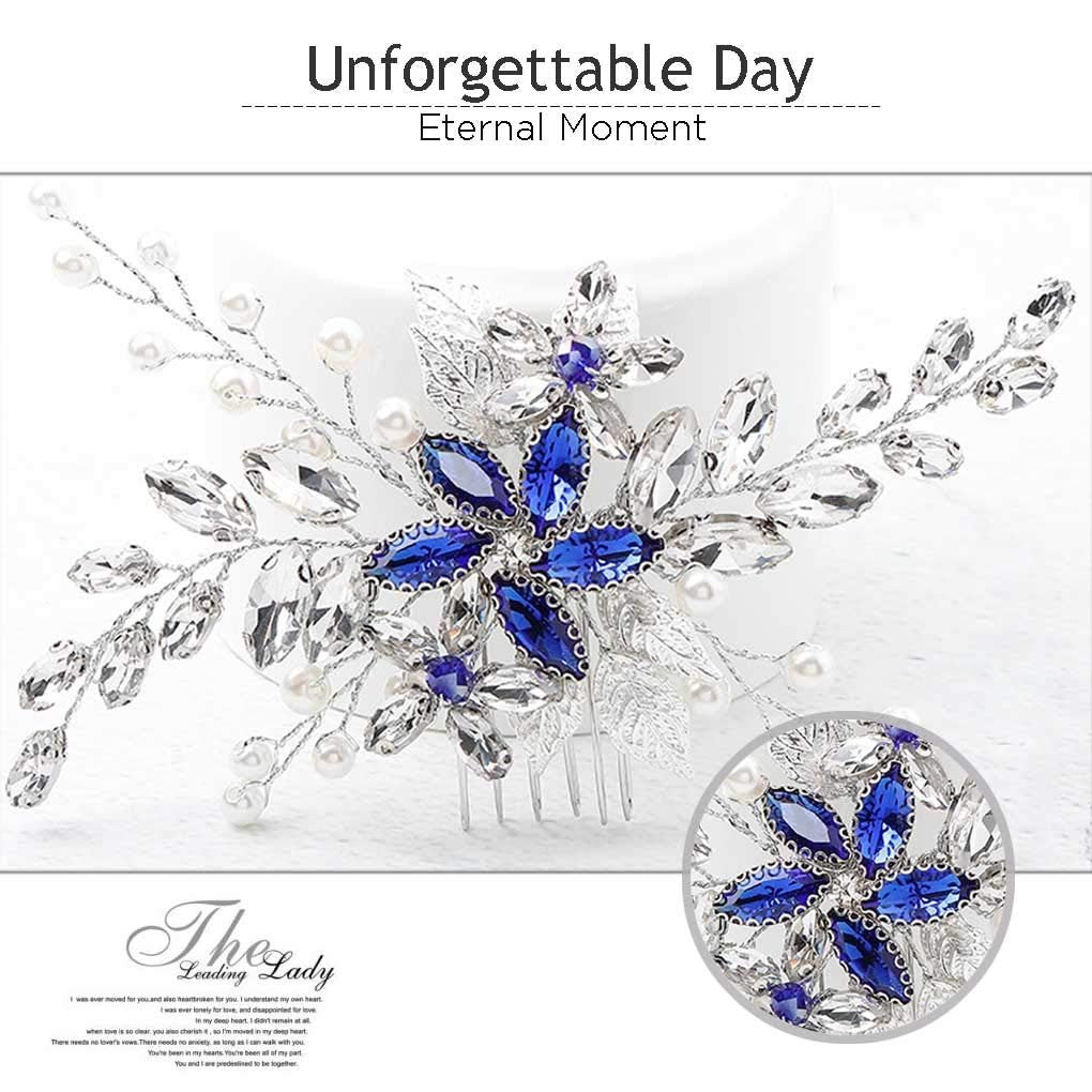 Olbye Blue Rhinestone Wedding Hair Comb - Elegant Bridal Hair Accessory for Bride & Bridesmaids Avelisse