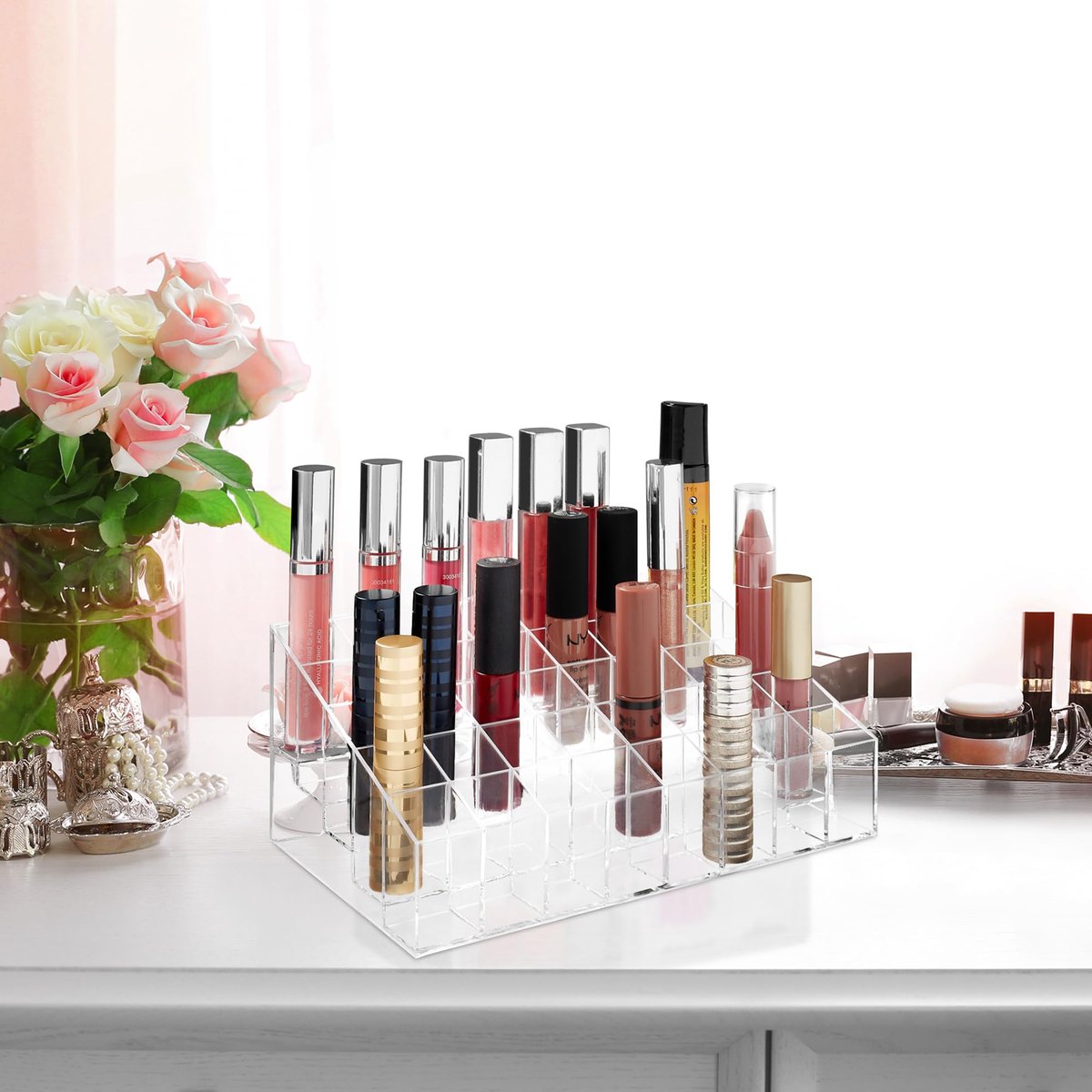 Casafield 40 Slot Acrylic Lipstick & Makeup Organizer - Clear Cosmetic Display Case - görsel 9