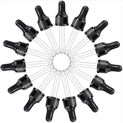 YGDZ Glass Droppers for Essential Oils - 15 Pack 15ml (1/2 oz) - Replacement Dropper Tops for DoTerra & Young Living Bottles