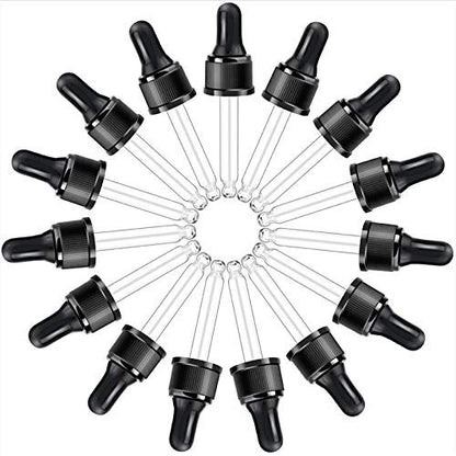 YGDZ Glass Droppers for Essential Oils - 15 Pack 15ml (1/2 oz) - Replacement Dropper Tops for DoTerra & Young Living Bottles