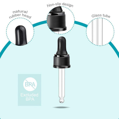 YGDZ Glass Droppers for Essential Oils - 15 Pack 15ml (1/2 oz) - Replacement Dropper Tops for DoTerra & Young Living Bottles