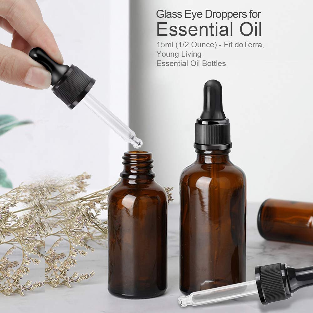 YGDZ Glass Droppers for Essential Oils - 15 Pack 15ml (1/2 oz) - Replacement Dropper Tops for DoTerra & Young Living Bottles - görsel 11