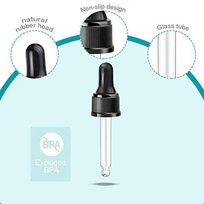 YGDZ Glass Droppers for Essential Oils - 15 Pack 15ml (1/2 oz) - Replacement Dropper Tops for DoTerra & Young Living Bottles