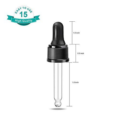 YGDZ Glass Droppers for Essential Oils - 15 Pack 15ml (1/2 oz) - Replacement Dropper Tops for DoTerra & Young Living Bottles