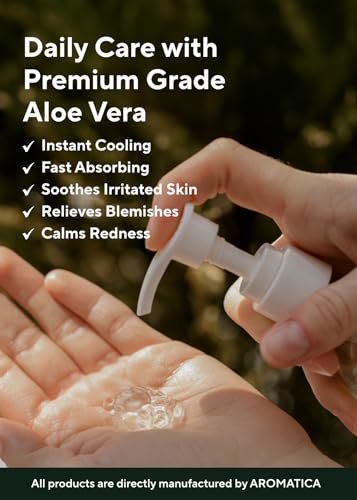 AROMATICA Organic Aloe Vera Gel – After Sun Care & Sunburn Relief, EWG Verified, 10.14 oz
