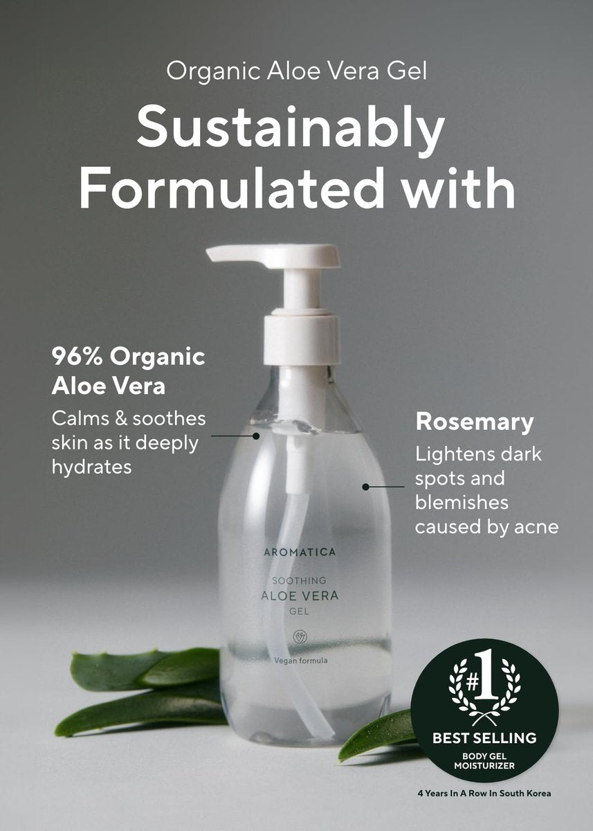 AROMATICA Organic Aloe Vera Gel – After Sun Care & Sunburn Relief, EWG Verified, 10.14 oz - görsel 6