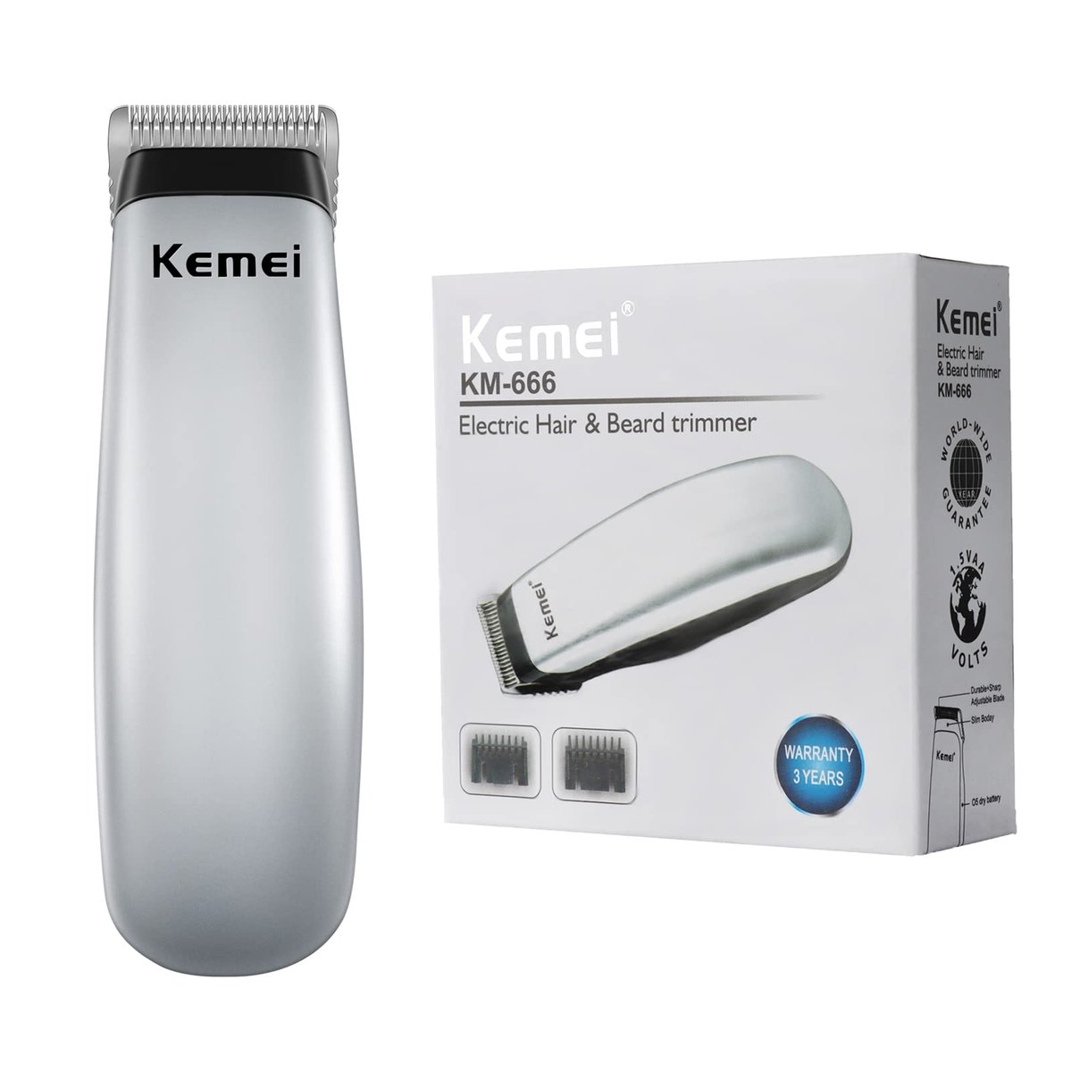 KEMEI Mini Clippers Trimmer Groomer Cordless Self-Haircut Kit – Stainless Steel Blades, 5-Piece Set, Silver Avelisse