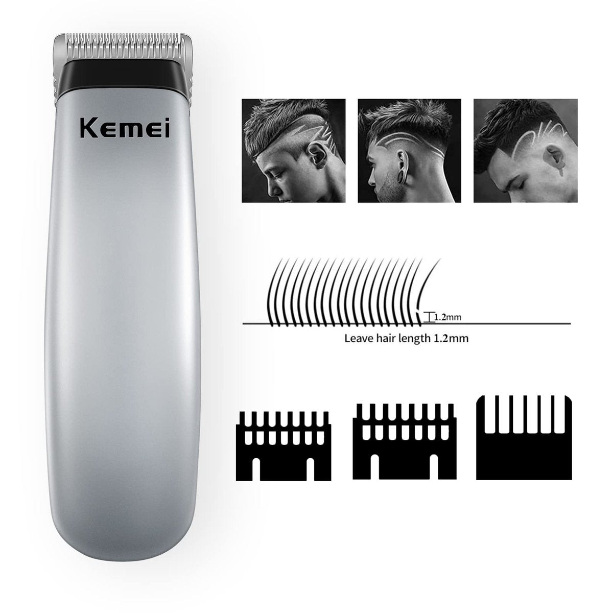 KEMEI Mini Clippers Trimmer Groomer Cordless Self-Haircut Kit – Stainless Steel Blades, 5-Piece Set, Silver Avelisse