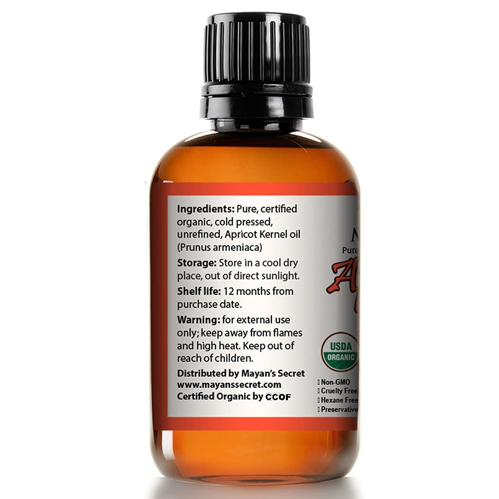 Organic Apricot Kernel Oil – Cold Pressed & Unrefined Moisturizing for Skin, Face, and Hair – Pure Apricot Seed Oil, 4 oz. with Dropper – USDA Certified Avelisse