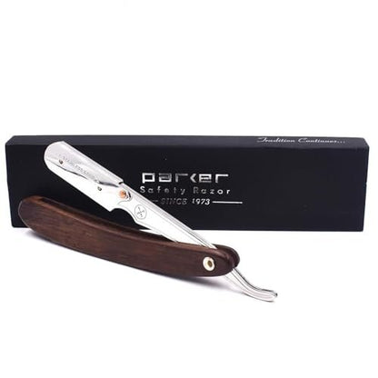 Parker SRDW Professional Shavette Razor – Walnut Wood Handle, Stainless Steel Arm & Clip Lock System, 5 Blades Included Avelisse