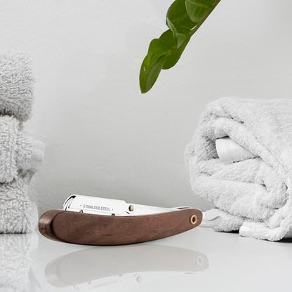 Parker SRDW Professional Shavette Razor – Walnut Wood Handle, Stainless Steel Arm & Clip Lock System, 5 Blades Included Avelisse