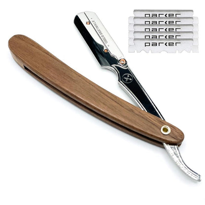 Parker SRDW Professional Shavette Razor – Walnut Wood Handle, Stainless Steel Arm & Clip Lock System, 5 Blades Included Avelisse