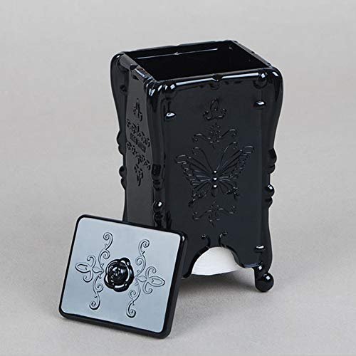 Black Acrylic Cotton Pads Holder Dispenser – Butterfly Pattern Makeup Cotton Pads Case Box Organizer with Lid for Storage of Nail Remover Pads & Beauty Tools Avelisse