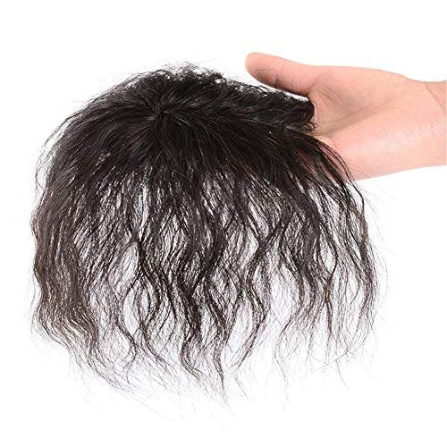 LXUE Curly Hairpiece Clip on Human Hair Topper with Bangs – Fluffy Wiglet for Thin Hair, 6" Off Black - görsel 4