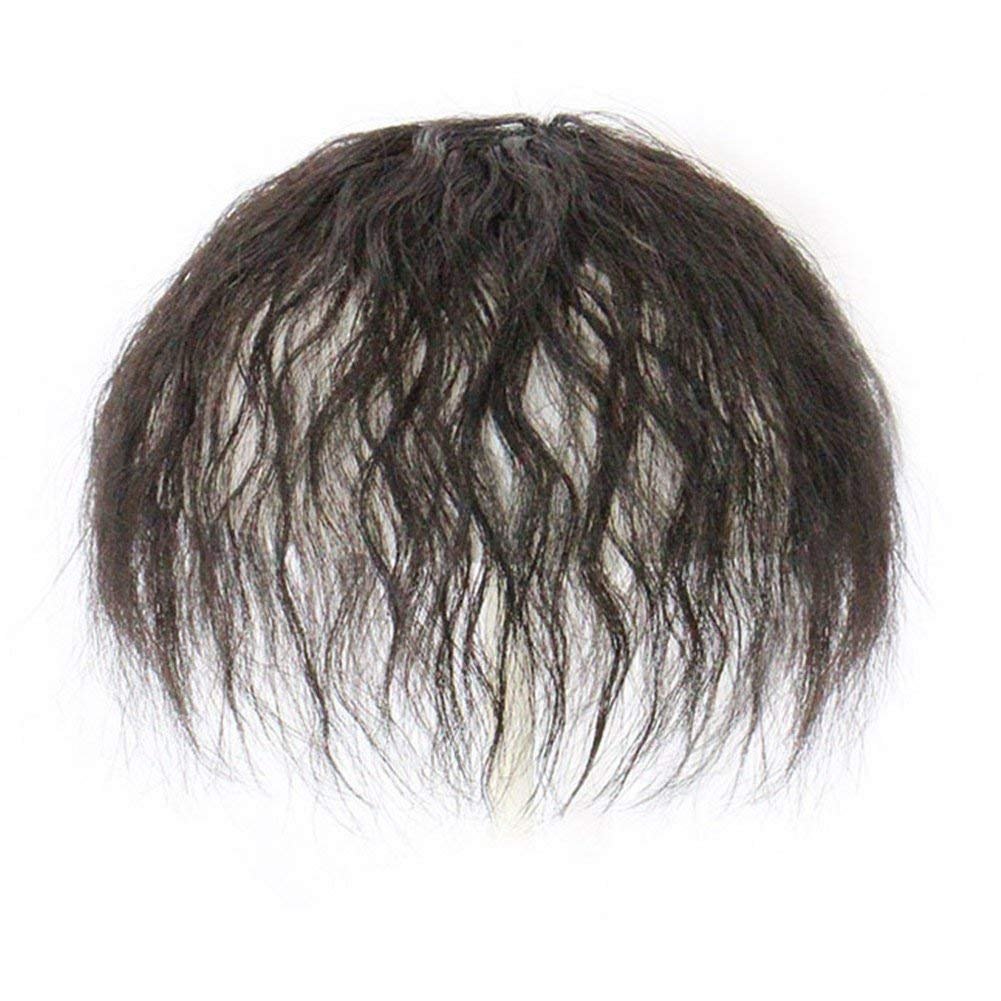 LXUE Curly Hairpiece Clip on Human Hair Topper with Bangs – Fluffy Wiglet for Thin Hair, 6" Off Black - görsel 1