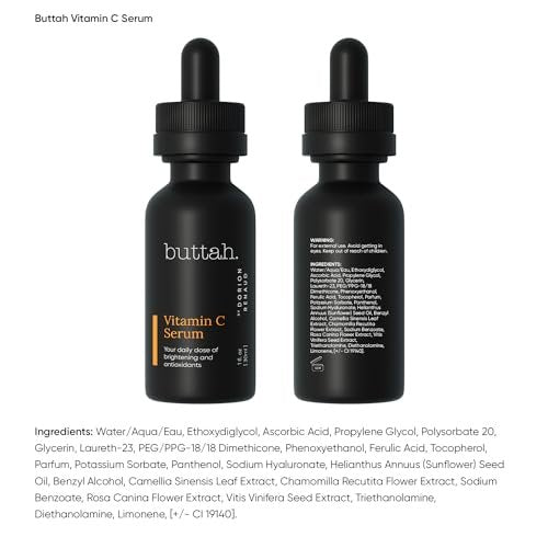 Buttah Skin Vitamin C Serum with Vitamin E, Ferulic Acid & Green Tea – 1 Fl Oz (30 mL) – Brightening & Anti-Aging Face Serum Avelisse