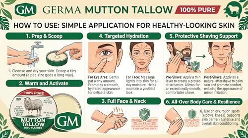 Germa Mutton Tallow Cream - 100% Pure Sebo Flandes Moisturizer for Hands & Sunburn Relief, Adult Skin Care, 0.7 oz - görsel 12